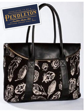 Pendleton Western Blanket Travel Bag Virgin Wool Leather XL Weekender